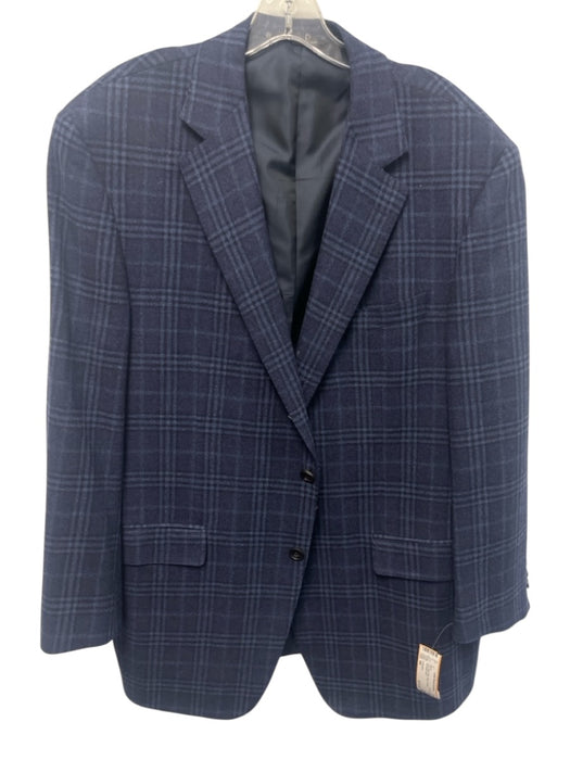 H Stockton Navy Blue Wool Plaid 2 Button Men's Blazer Navy Blue / 44r