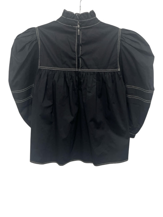 Hunter Bell Size M Black & White Cotton Puff Shoulder Long Sleeve high neck Top Black & White / M