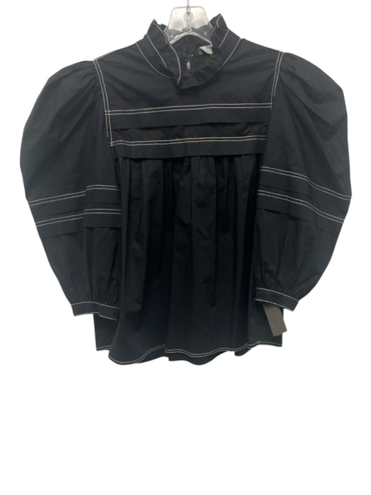 Hunter Bell Size M Black & White Cotton Puff Shoulder Long Sleeve high neck Top Black & White / M