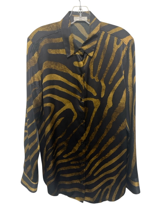 Equipment Femme Size M Black & Gold Silk Long Sleeve Button Front Stripe Top Black & Gold / M
