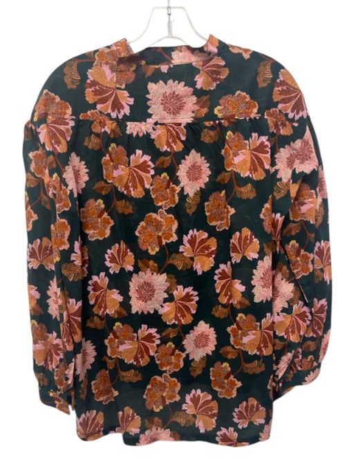 Birds of Paradis Size S Green, Pink, Multi Cotton Long Sleeve Floral Sheer Top Green, Pink, Multi / S