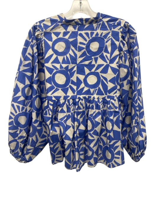 Oliphant Size S Blue & White Cotton Long Sleeve Buttons All Over Print Top Blue & White / S