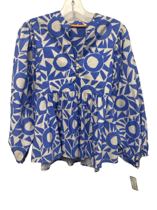 Oliphant Size S Blue & White Cotton Long Sleeve Buttons All Over Print Top Blue & White / S