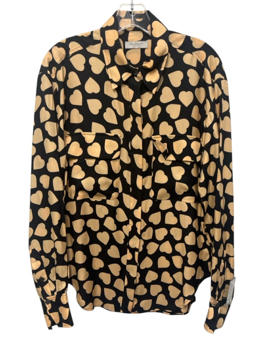 Equipment Femme Size S Black & Beige Viscose & Silk Long Sleeve Button Front Top Black & Beige / S
