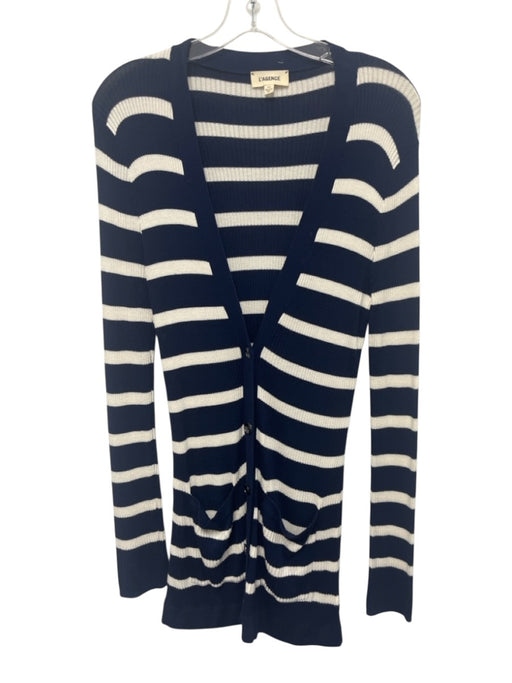 L'agence Size M Navy & white Rayon Stripe Long Sleeve Cardigan Buttons Sweater Navy & white / M