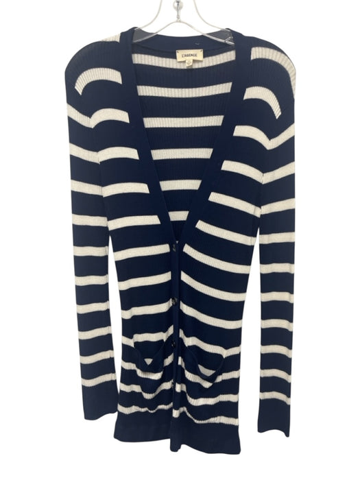 L'agence Size M Navy & white Rayon Stripe Long Sleeve Cardigan Buttons Sweater Navy & white / M
