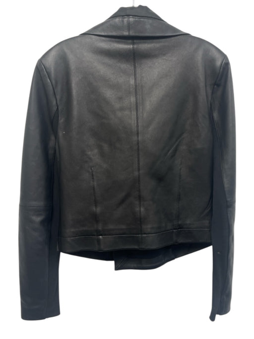 Veda Size M Black Leather Long Sleeve Zip Up Big Collar Jacket Black / M