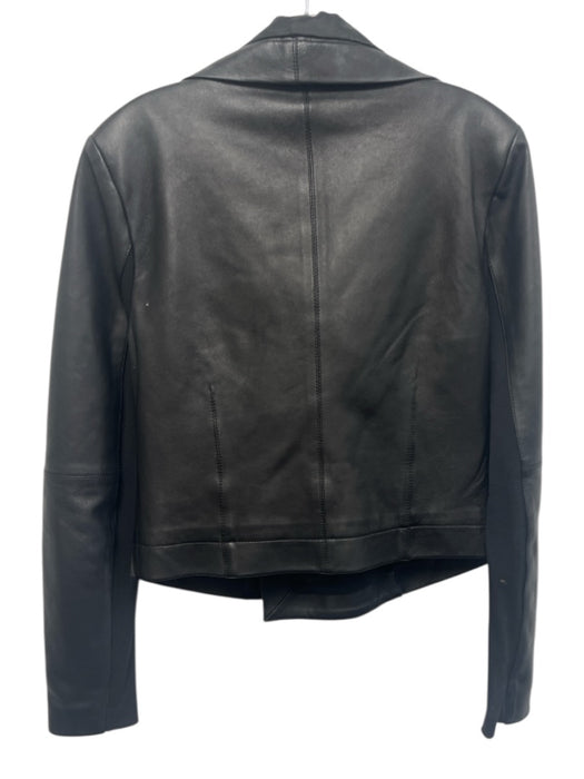 Veda Size M Black Leather Long Sleeve Zip Up Big Collar Jacket Black / M