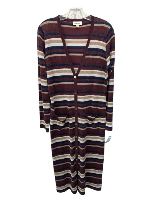 L'agence Size M maroon red, beige, blue Rayon Blend Glitter Stripe Cardigan maroon red, beige, blue / M