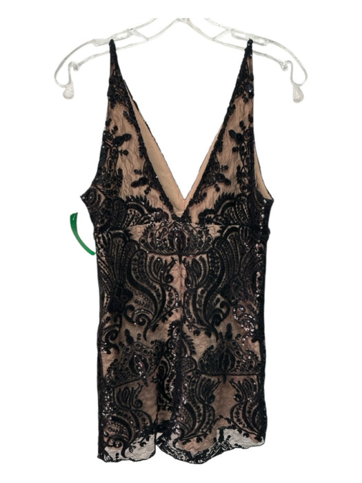 Free People Size S Black Polyester Blend Lace Overlay Double V Dress Black / S