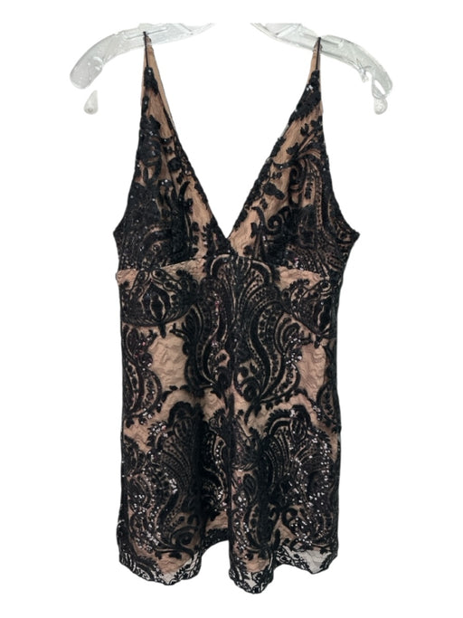 Free People Size S Black Polyester Blend Lace Overlay Double V Dress Black / S