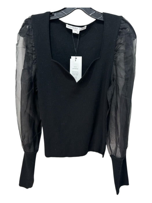 Veronica Beard Size Large Black Merino Wool Chiffon Long Balloon Sleeve Sweater Black / Large