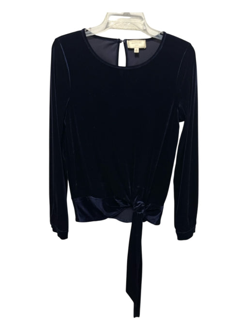 Moulinette Soeurs Size Small Navy Polyester Velvet Long Sleeve Back Smocking Top Navy / Small