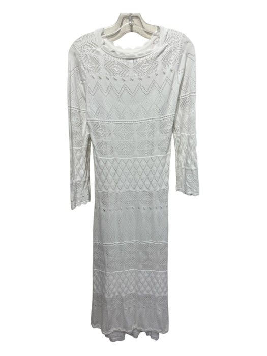 Tyler Boe Size Small White Long Sleeve Open Knit Scalloped Hem Dress White / Small
