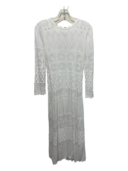 Tyler Boe Size Small White Long Sleeve Open Knit Scalloped Hem Dress White / Small