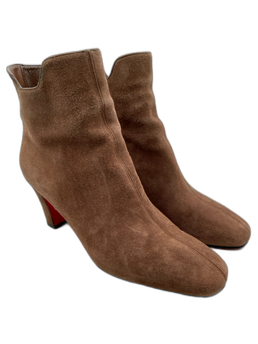Christian Louboutin Shoe Size 39.5 Brown Suede Side Zip Block Heel Ankle Boots Brown / 39.5