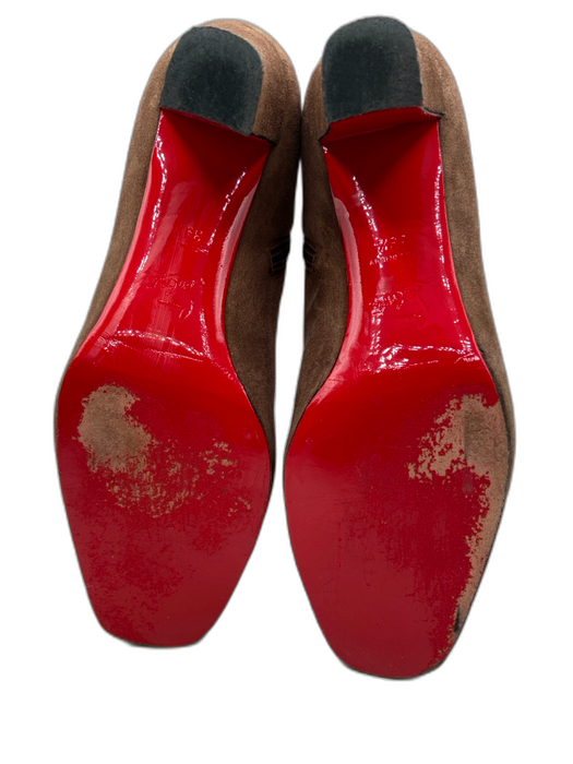 Christian Louboutin Shoe Size 39.5 Brown Suede Side Zip Block Heel Ankle Boots Brown / 39.5