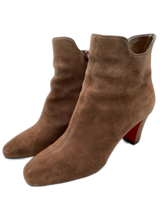 Christian Louboutin Shoe Size 39.5 Brown Suede Side Zip Block Heel Ankle Boots Brown / 39.5