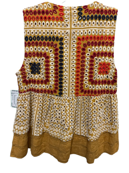 Greek Archaic Kori Size S Yellow, Red, Blue Cotton & Linen Sleeveless Top Yellow, Red, Blue / S