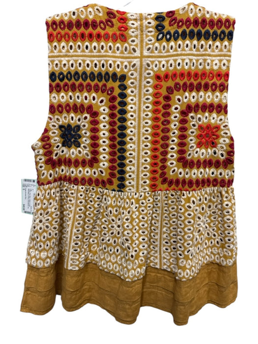 Greek Archaic Kori Size S Yellow, Red, Blue Cotton & Linen Sleeveless Top Yellow, Red, Blue / S