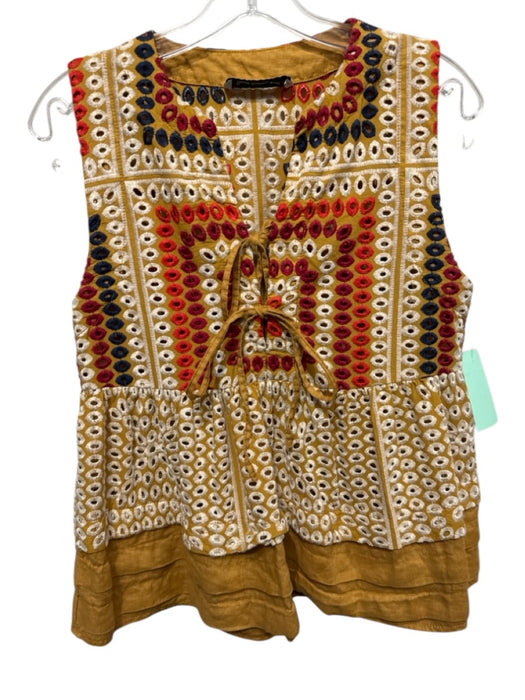 Greek Archaic Kori Size S Yellow, Red, Blue Cotton & Linen Sleeveless Top Yellow, Red, Blue / S
