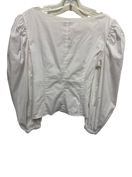 Staud Size S White Cotton Blend Long puff sleeve Wide Neck Seam Detail Top White / S