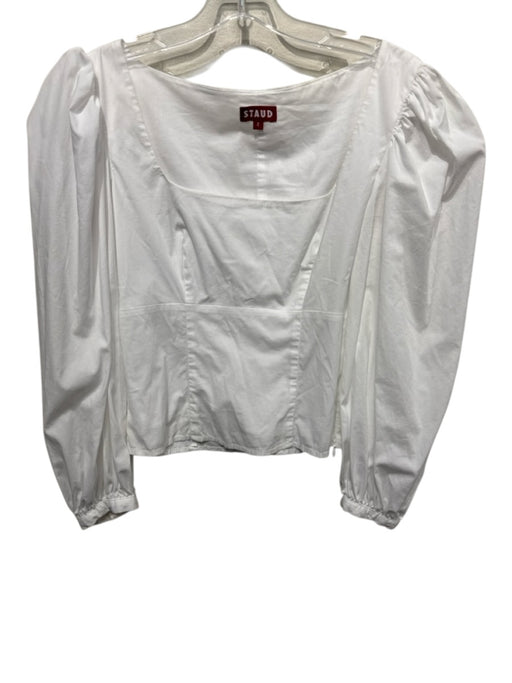 Staud Size S White Cotton Blend Long puff sleeve Wide Neck Seam Detail Top White / S
