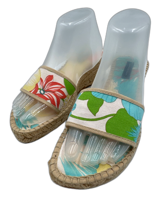 Burberry Shoe Size 39 Beige, Yellow, Blue Canvas Woven Floral Print Sandals Beige, Yellow, Blue / 39