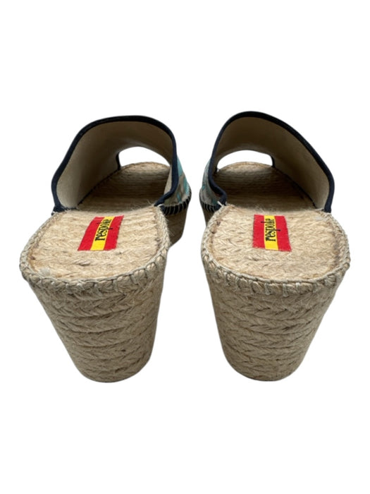 Respoke Shoe Size 39 Beige & Blue Silk Espadrille Wedge Peep Toe Sandals Beige & Blue / 39