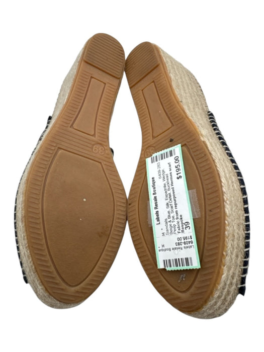Respoke Shoe Size 39 Beige & Blue Silk Espadrille Wedge Peep Toe Sandals Beige & Blue / 39