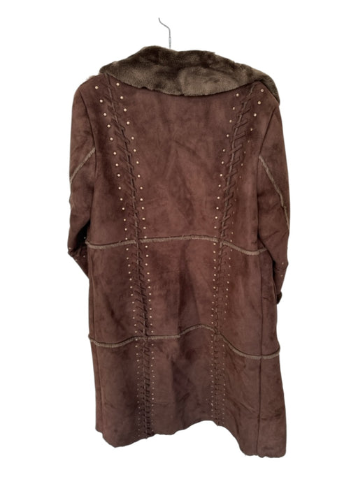 Dennis Basso Size XS Chocolate Brown Faux Suede Faux Shearling Buttons Coat Chocolate Brown / XS