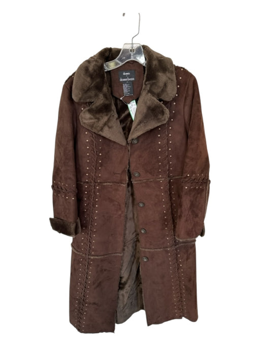 Dennis Basso Size XS Chocolate Brown Faux Suede Faux Shearling Buttons Coat Chocolate Brown / XS