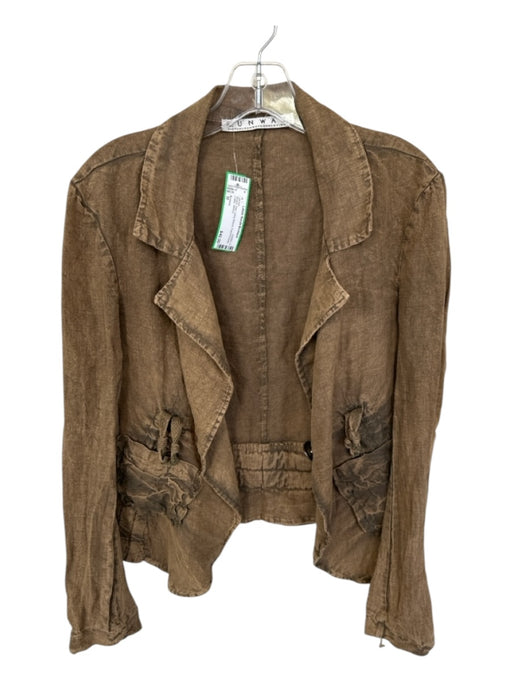 Runway Size M Brown Flax Long Sleeve Front Pockets Collar Jacket Brown / M