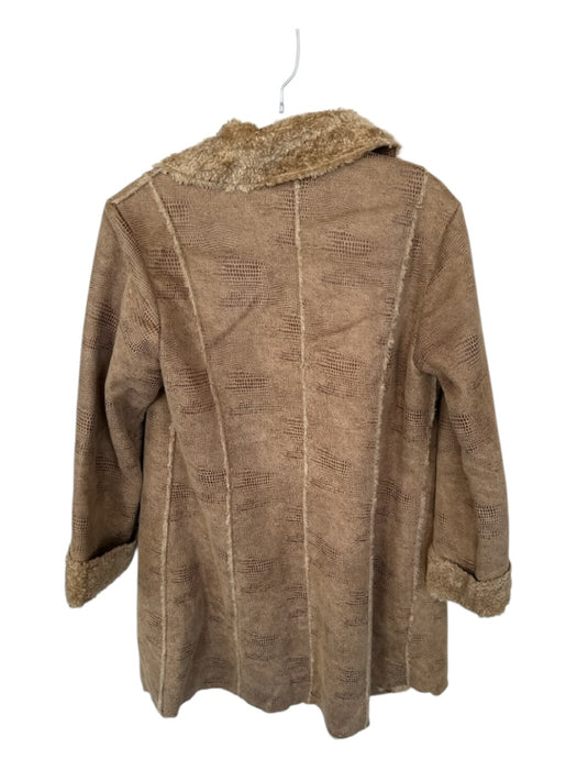 Dennis Basso Size XS Tan Faux Suede Faux Shearling Buttons Stitching Detail Coat Tan / XS