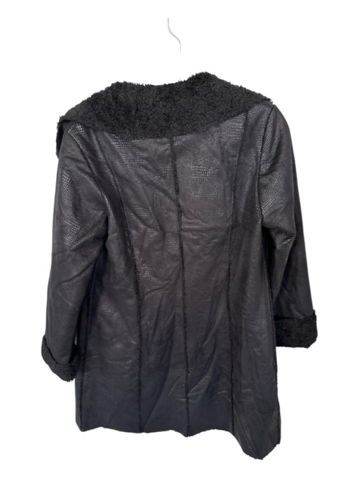 Dennis Basso Size XS Black Faux Suede Faux Shearling Buttons Coat Black / XS