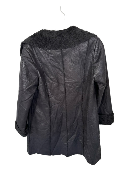 Dennis Basso Size XS Black Faux Suede Faux Shearling Buttons Coat Black / XS