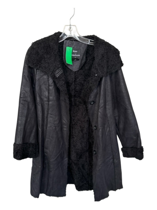 Dennis Basso Size XS Black Faux Suede Faux Shearling Buttons Coat Black / XS