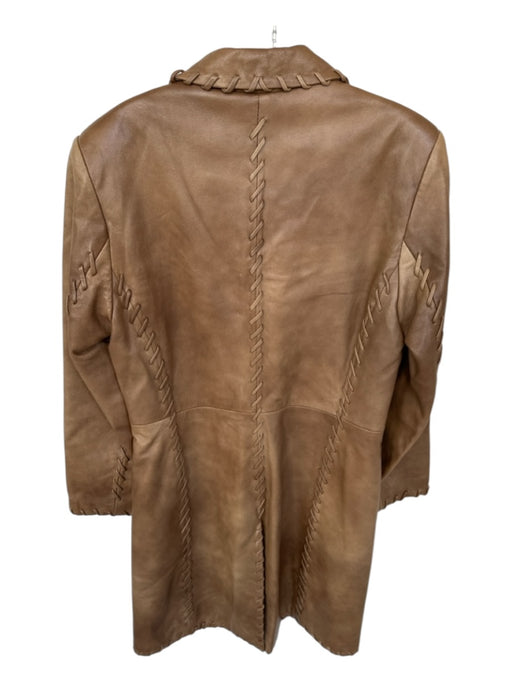 Collezione Size 10P Brown Leather Stitching Buttons Collar Coat Brown / 10P