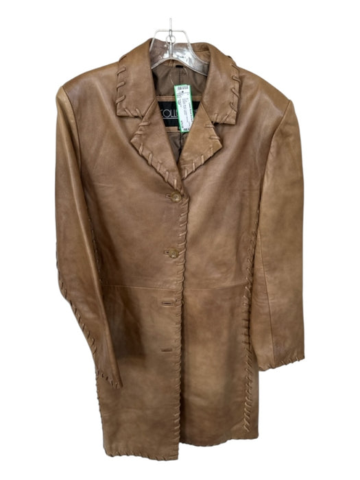 Collezione Size 10P Brown Leather Stitching Buttons Collar Coat Brown / 10P