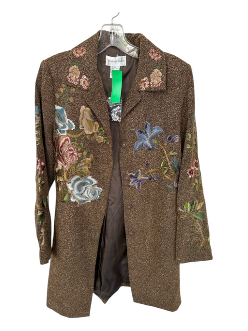 Newport News Size 10 Brown & Multi Polyester Blend Embroidered Flowers Coat Brown & Multi / 10