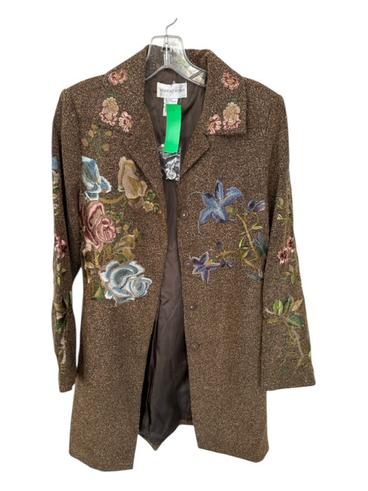 Newport News Size 10 Brown & Multi Polyester Blend Embroidered Flowers Coat Brown & Multi / 10