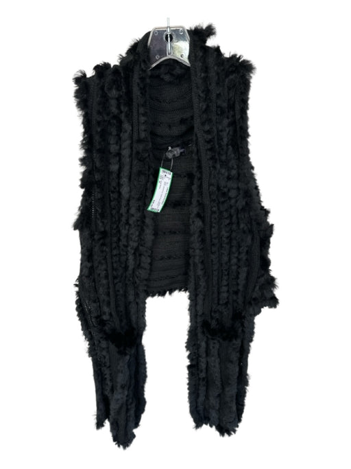 Love Token Size M Black Rabbit Fur Open Front Vest Black / M