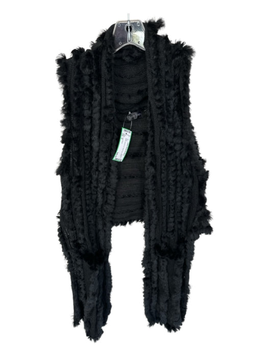 Love Token Size M Black Rabbit Fur Open Front Vest Black / M