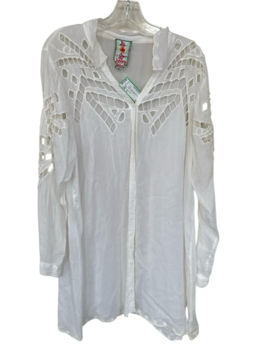 Johnny Was Size XL White Cupra Long Sleeve lace accent Button Down Top White / XL