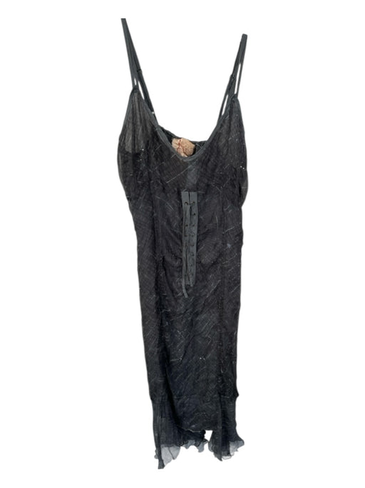 Size S Gray Silk Spaghetti Strap Lace Up Front Midi Dress Gray / S