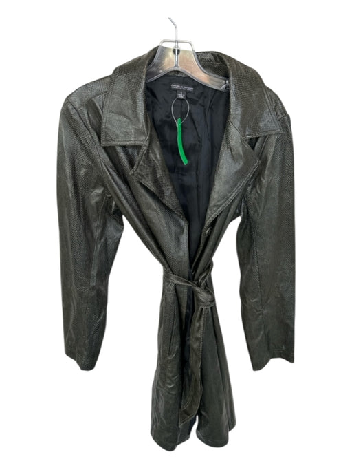 Pamela Dennis Size 6 Green & Black Vegan Leather Snake Embossed Collar Coat Green & Black / 6