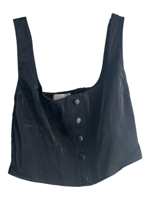 Wayf Size S Black Rayon Blend Wide Neck Straps Button Elastic Back Top Black / S