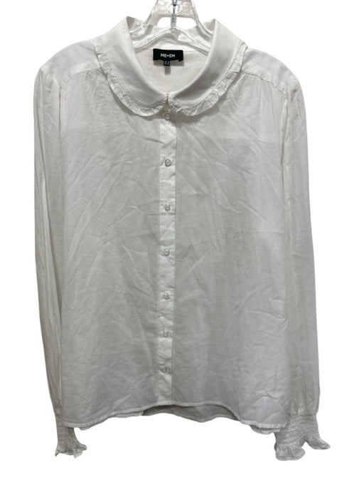ME + EM Size 12 White Coated Long Sleeve Button Front Sheer Collar Top White / 12