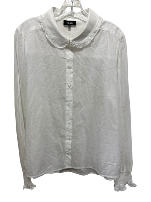 ME + EM Size 12 White Coated Long Sleeve Button Front Sheer Collar Top White / 12