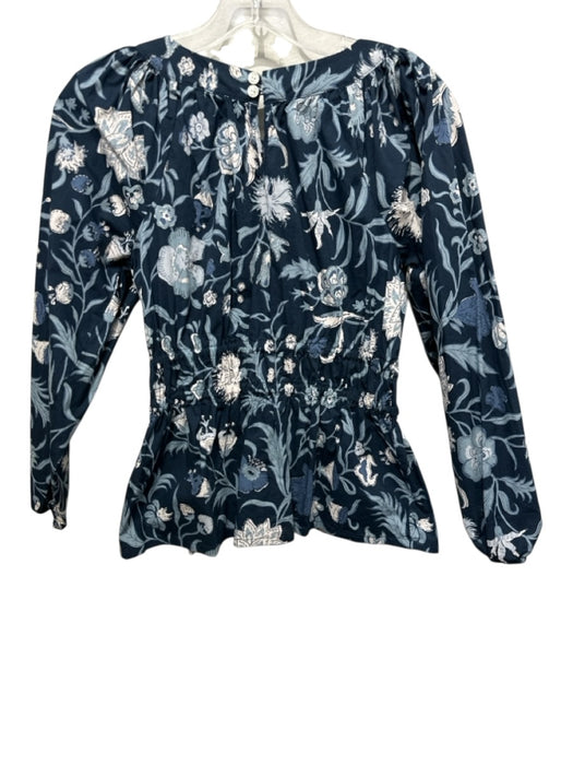 Spartina Size XS Blue & White Cotton Blend Long puff sleeve Floral Top Blue & White / XS